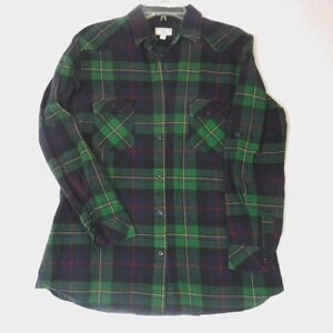 Matchstick Womens Shirt Argus Green‎ Navy Plaid Flannel Roll Tab Sleeve Size L